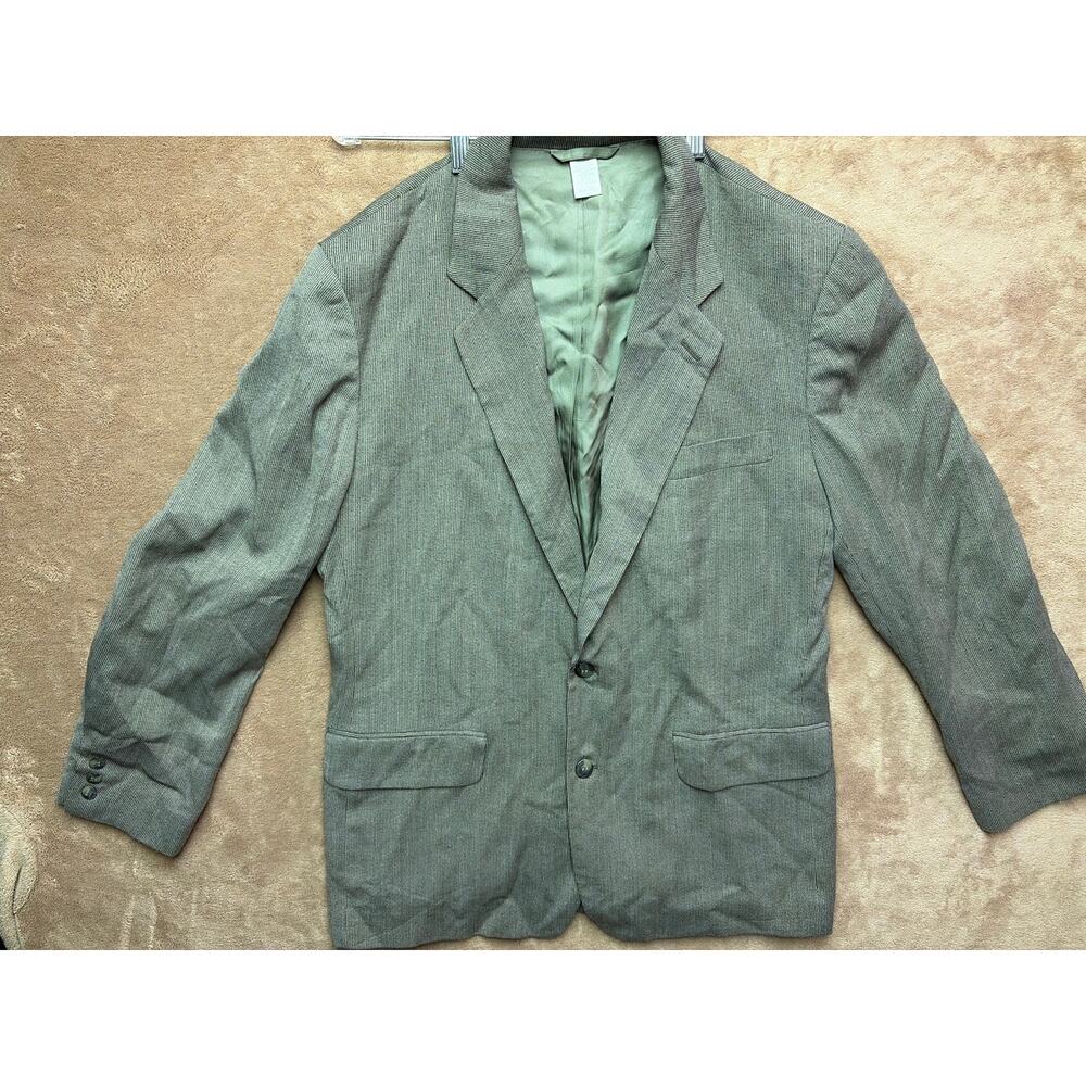 Claiborne Mens 40R Blazer Sport Coat Light Green Rayon Polyester Blend Pinstripe